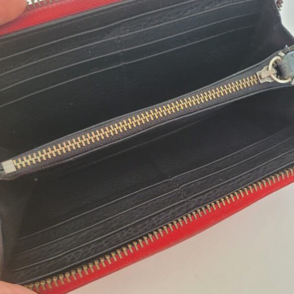 Burberry Black Label Leather Zip Around Wallet Red Clutch Logo Large Designer - Picture 3 of 13